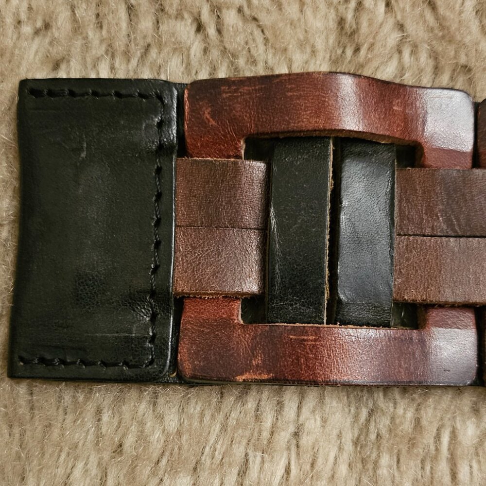 $495 D Squared woven leather double prong brown belt - Picture 12 of 13